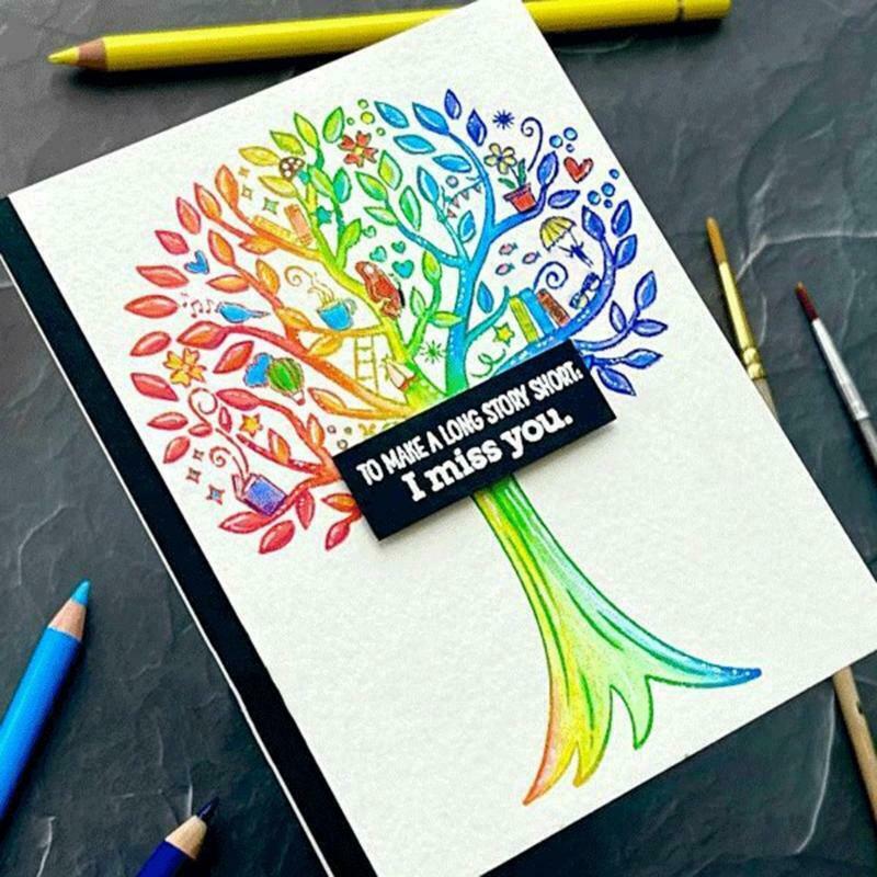 Reading Under The Tree Silicone Stamps Metal Cutting Dies Stencil Template Set