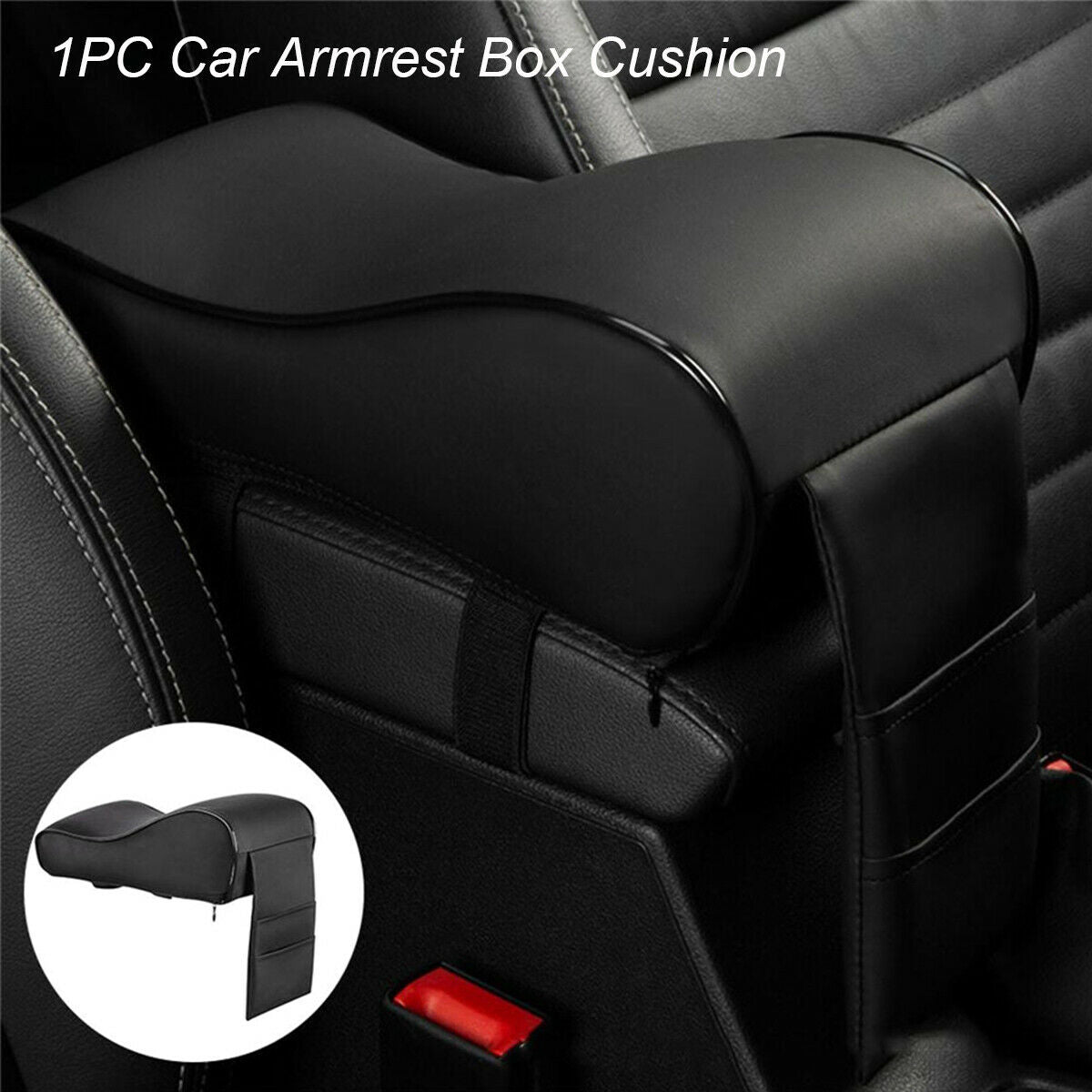 1PC PU Leather Black Car Memory Foam Central Armrest Box Cushion Storage Bag