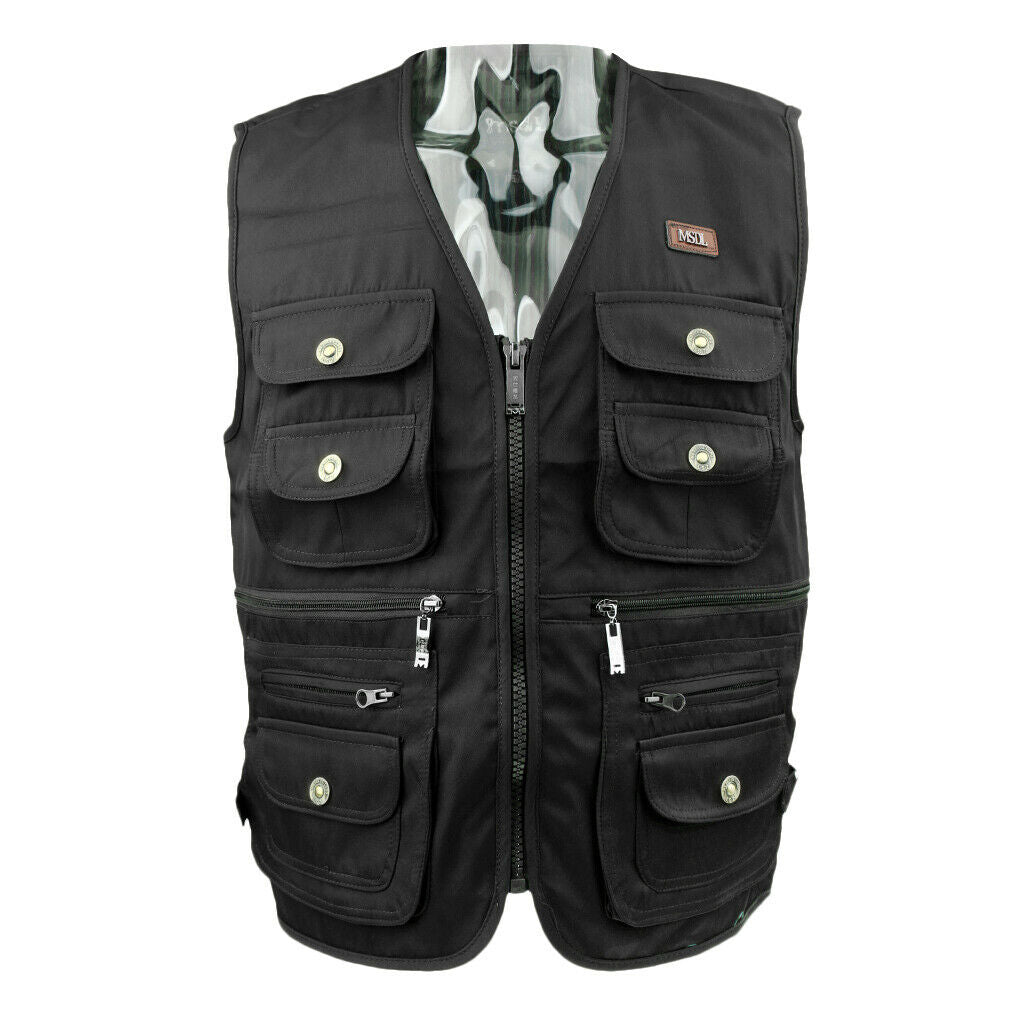 Multi-Pocket Hiking Fishing Vest Photography Waistcoat Jacket XL Black