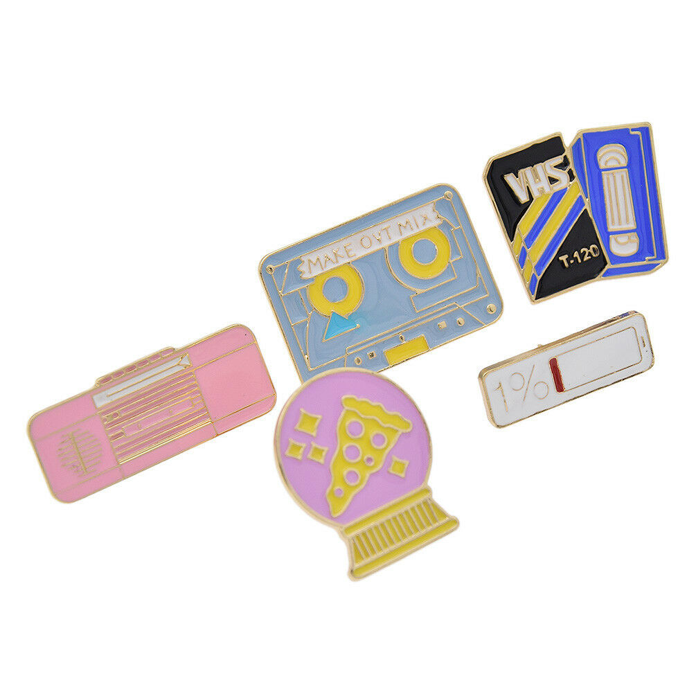 6Pcs Enamel Corsage Brooch Pin Shirt Collar Pins Retro Tape Recorder Gifts Ball