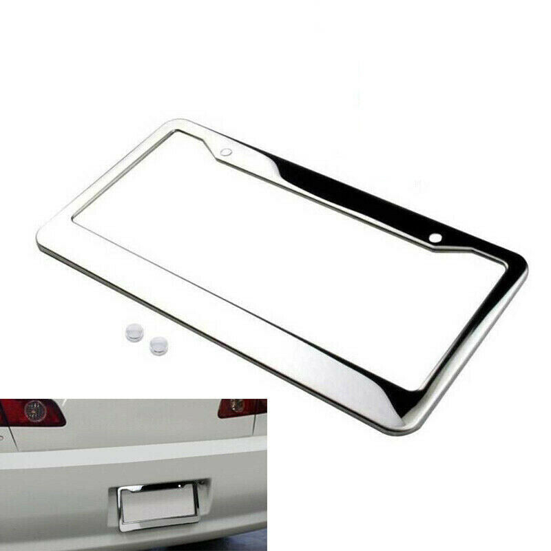 1PCS Chrome Stainless Steel Metal License Plate Frame Tag Cover With Screw Ca.DD