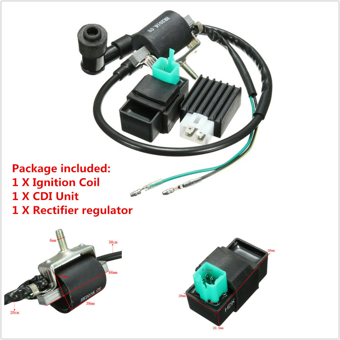 Black Ignition Coil CDI Unit Rectifier Regulator for 110cc-140cc Pit Dirt Bike