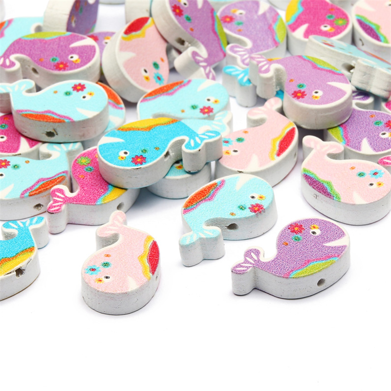 50pcs Mixed Cartoons Whale Wooden Bead Loose Spacer Bead For Jewelry Making 26MM