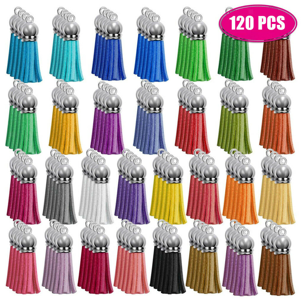 120 Pieces Keychain Tassels Leather Tassel Pendants Bulks DIY Key Chain 1.5 Inch