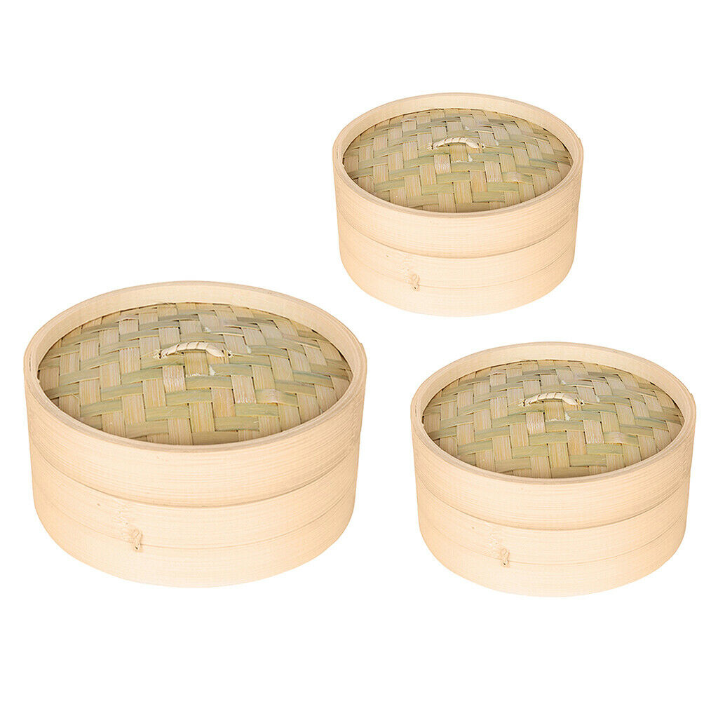 3pcs Bamboo Steamer Restaurant Kitchen Steaming