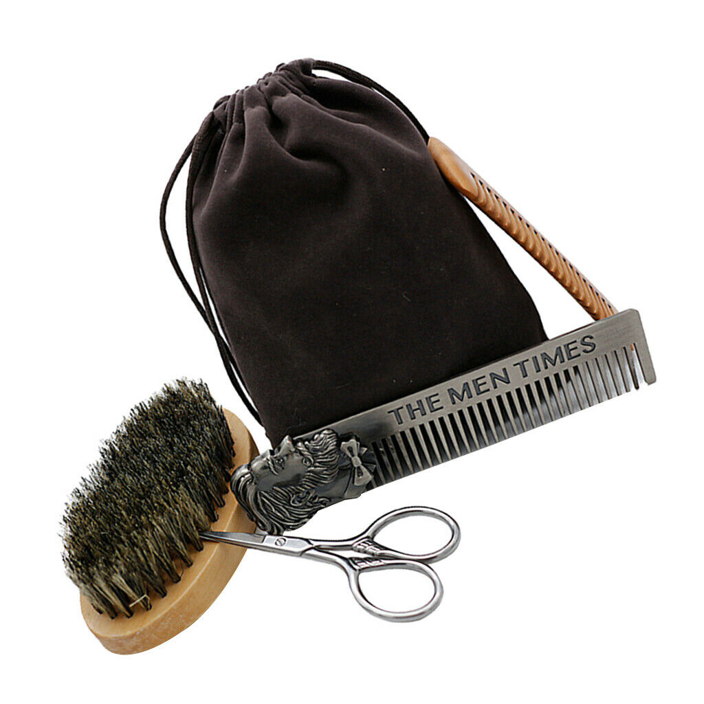 Set of 4,Beard Scissor &Mustache Brush Bristle Grooming Beard Comb Hair Care
