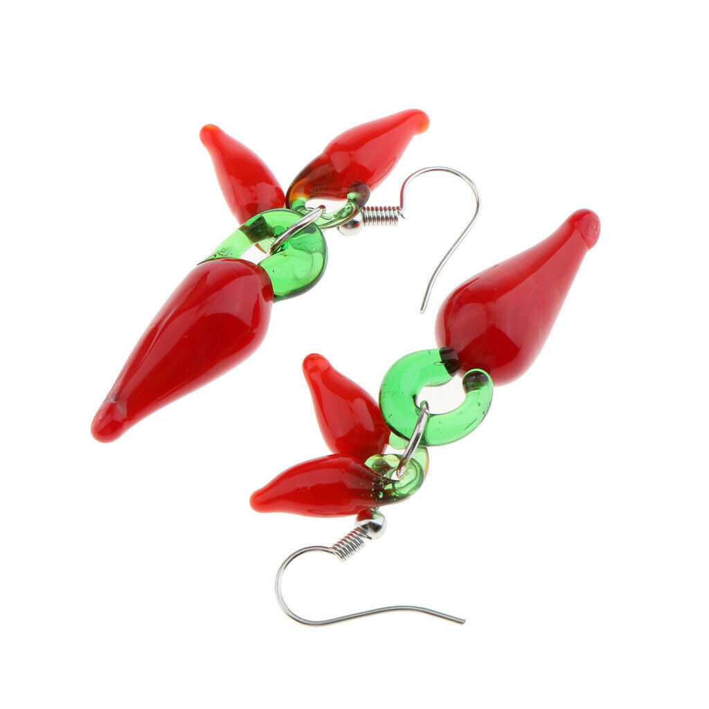 2 Pairs of Fire Red Lampwork Cluster Glass Drop Earrings with