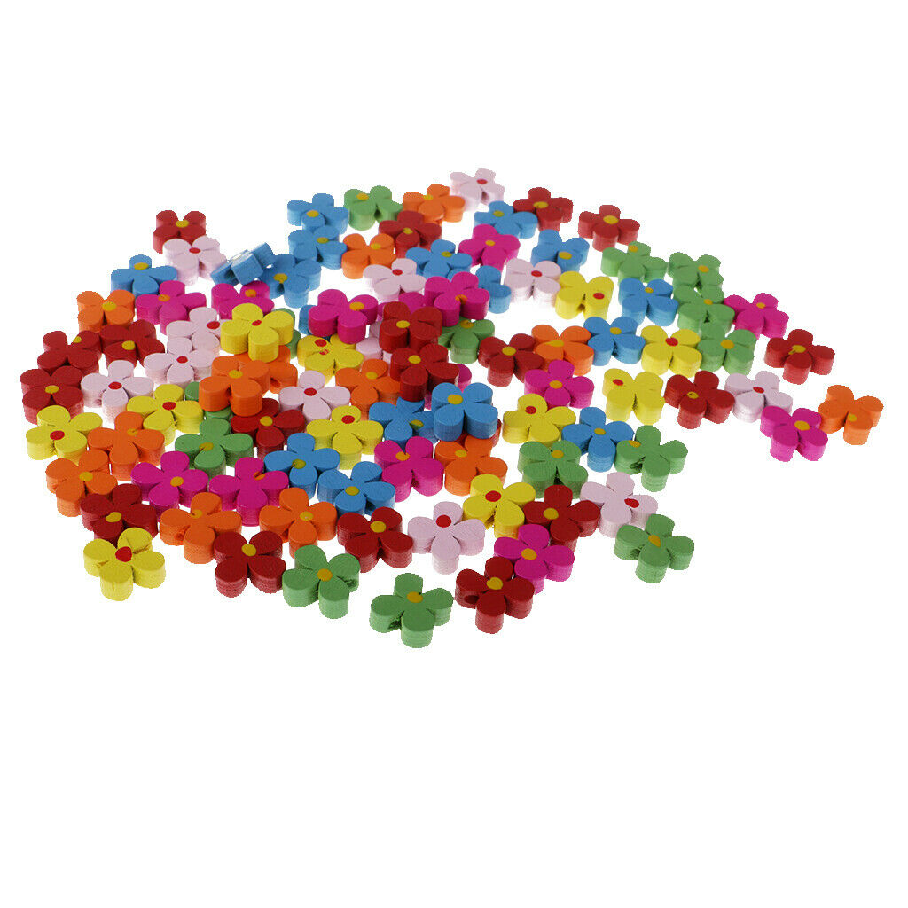 100pcs Flower Wooden Beads Loose Spacer Beads for Jewelry Making Craft 13mm