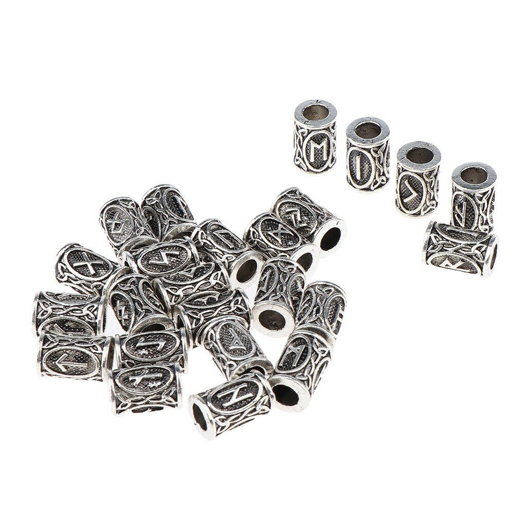 24 lot Retro Viking Tunes Embossed Tube Beads Dreadlocks Hair Braid Rings