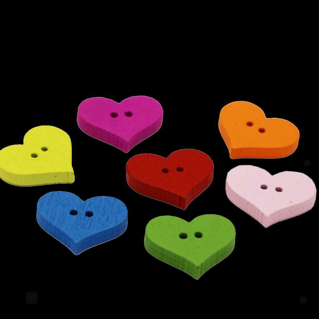100pcs Sweet Love Heart Wood Buttons 17 x 20mm Sewing Buttons for Cardmaking
