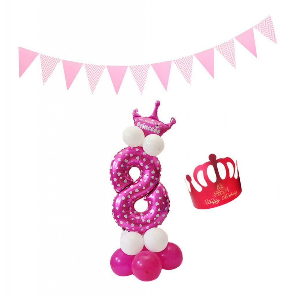 1 Set Birthday Number Balloons Princess Crown Hat Party Wall Ornament 9