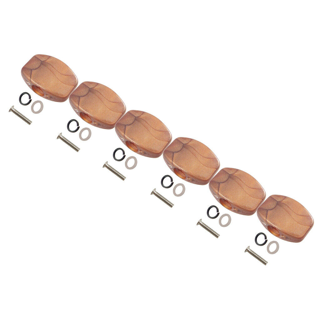 6Pcs Coffee Guitar Tuning Peg Machine Heads Handle Button Natural Texture