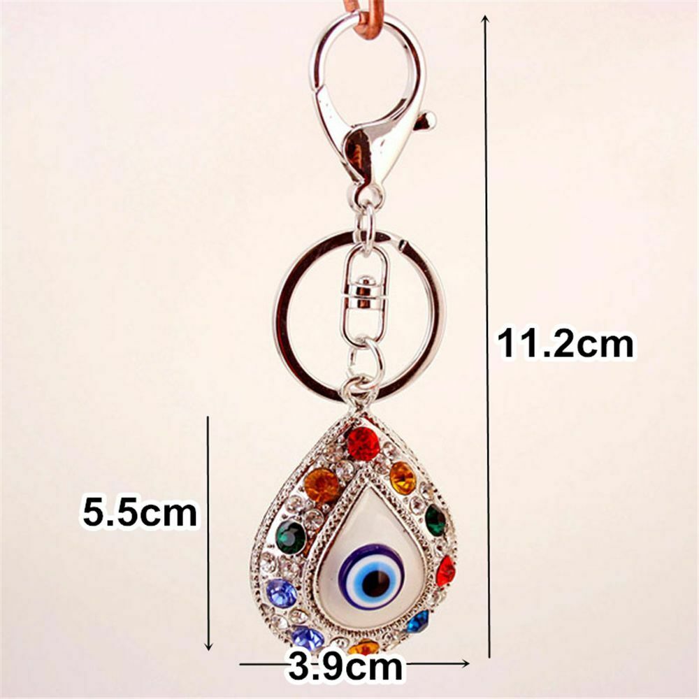 Fashion Teardrop Car Keyrings Rhinestone Blue Evil Eye Keychain Crystal Lucky