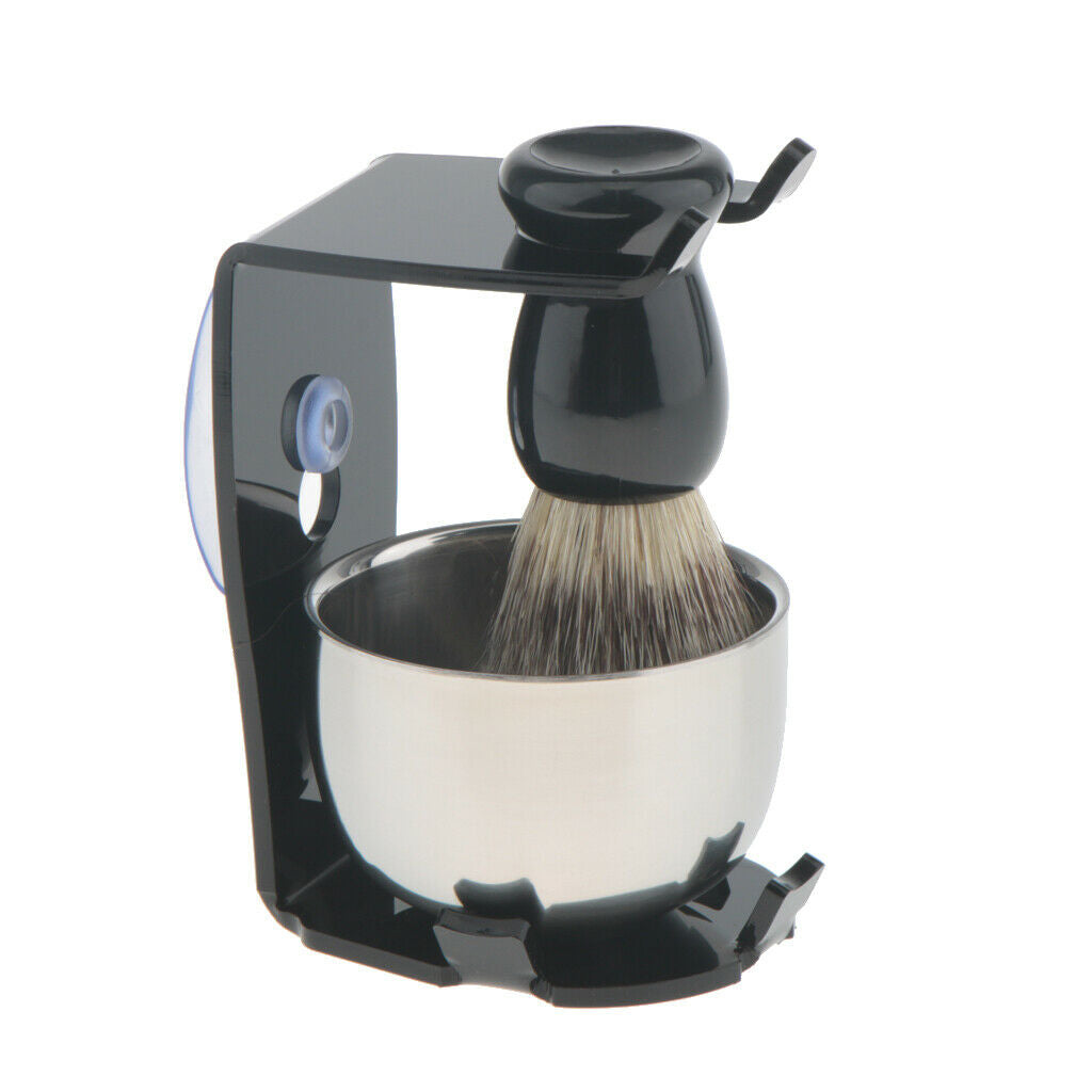 3pcs Stable  Holder Stand With Soft Bristle Shaving Brush Soap Mug Set