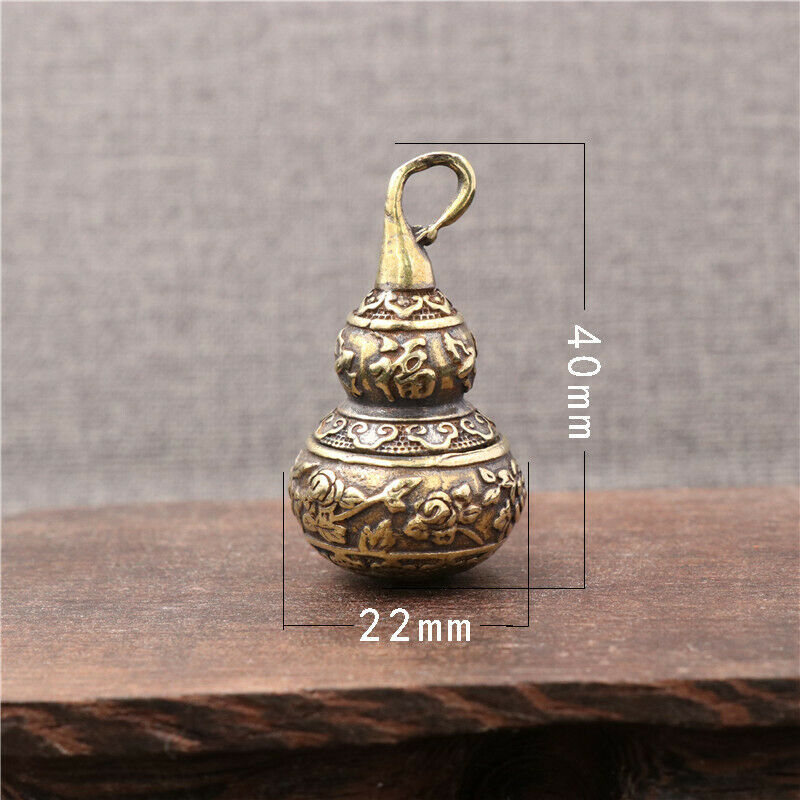 Brass Chinese Letters Blessing Lotus Gourd Charms Key Chain Pendants Pill.l8
