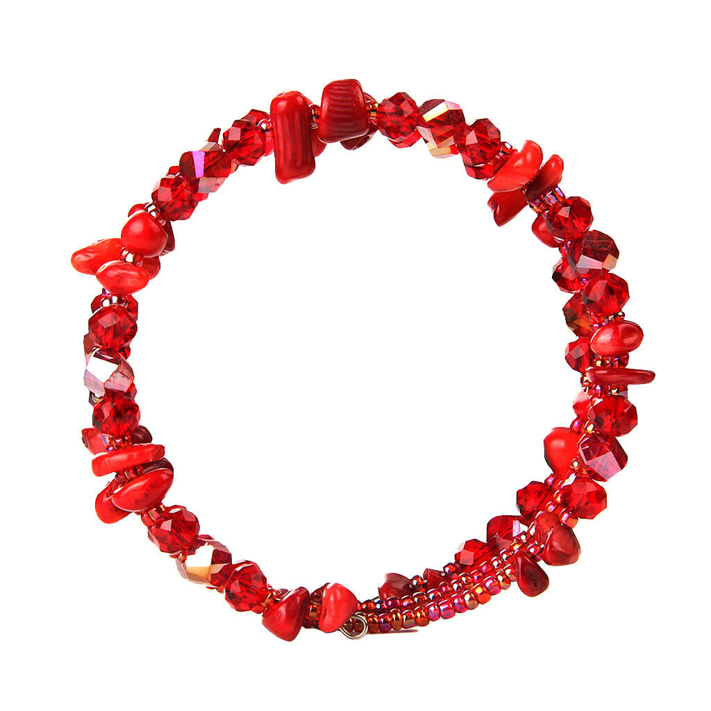 Adjustable 3 Rings Handmade Natural Crystal Bracelet Wrap Wristband Red