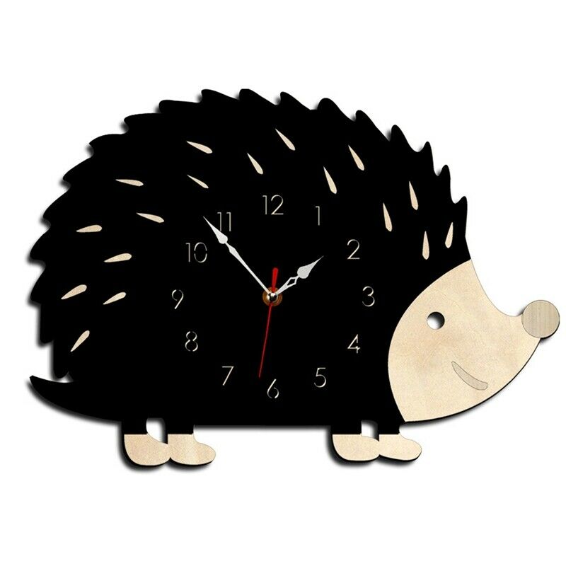 Hedgehog Wall Clock Wooden Animal Clocks Living Room Bedroom Office Decor WatcA3