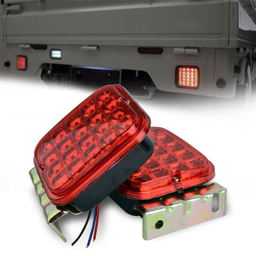 2 Piece Waterproof Red LED Square Tail Brake Turn Signal Lights for Truck RV Car