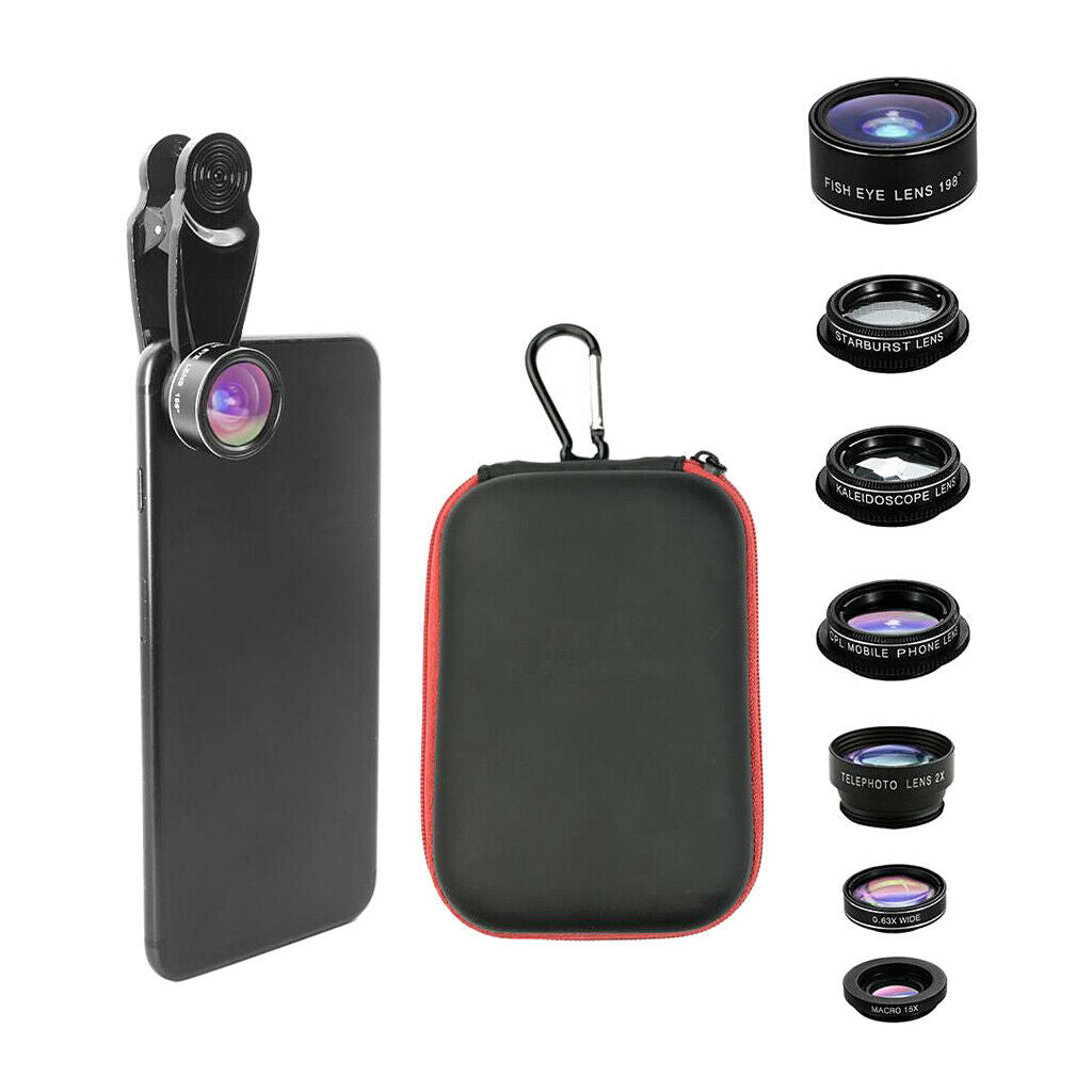 Universal 7 In 1 Mobile Phone Clip Lens Fish Eye Wide Angle For Smartphone