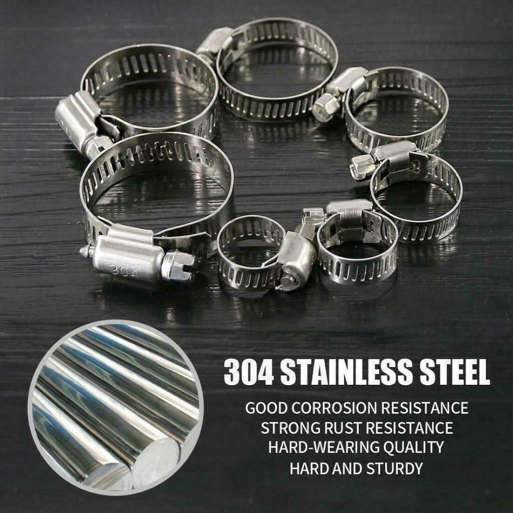 60Pcs 8-38mm 304 Stainless Steel Hose Clamps Clips Clamp Assortment Kit for