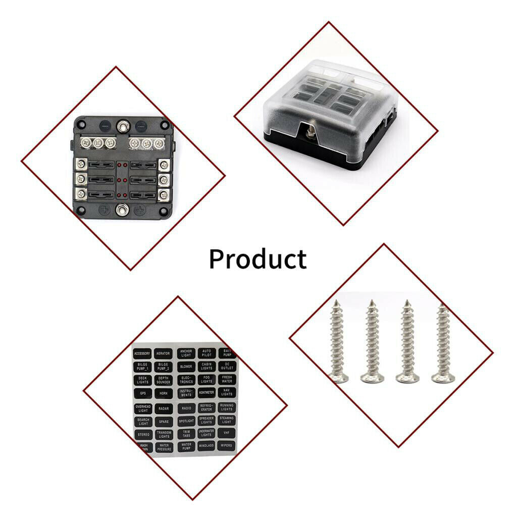 6-Way Fuse Block Box Holder with LED Lights 32V Circuit Car Boat Yacht