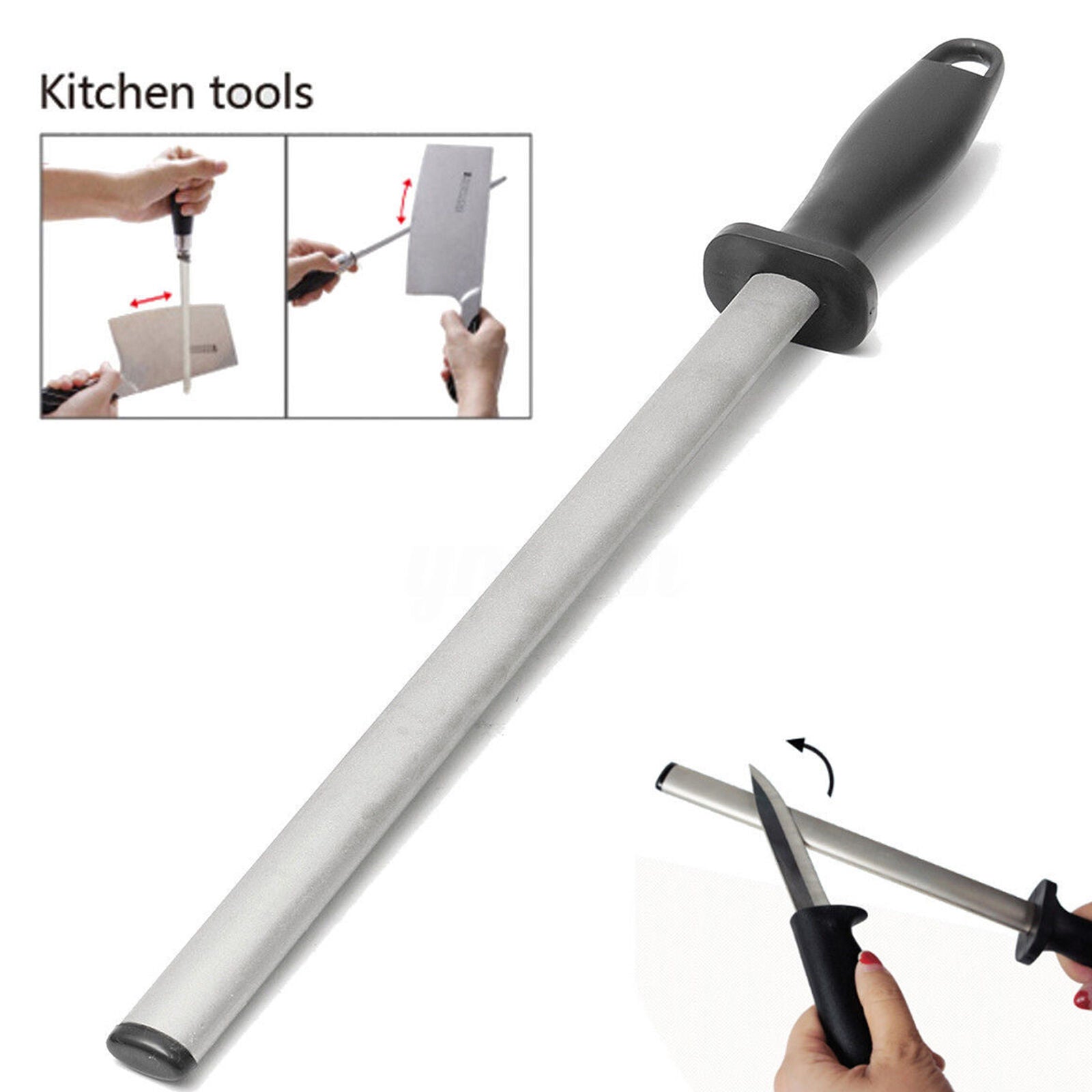8 Inch 600Grit Diamond Kitchen Sharpening Carbon Steel Rod Sharpener Stone Tool