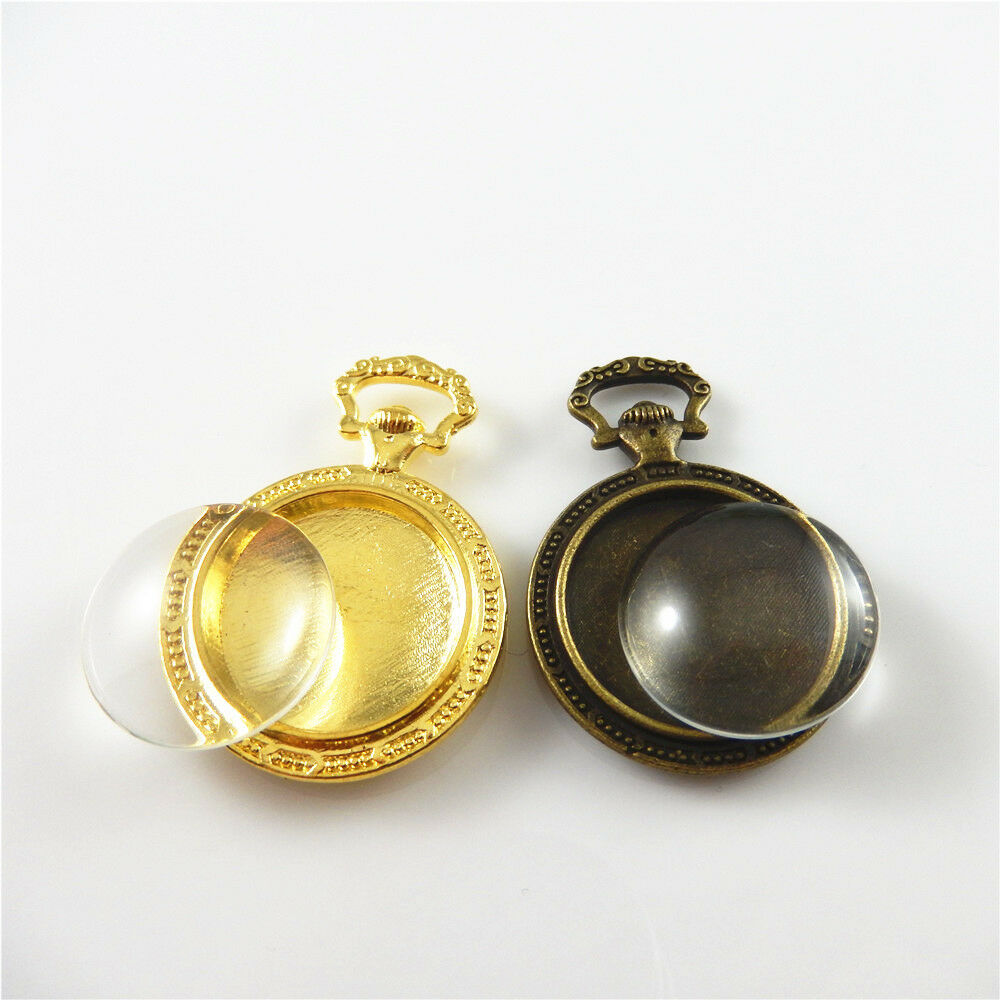4 sets Assorted Pocket Watch Base Setting with Glass Cabochon Bezel Pendant 20mm