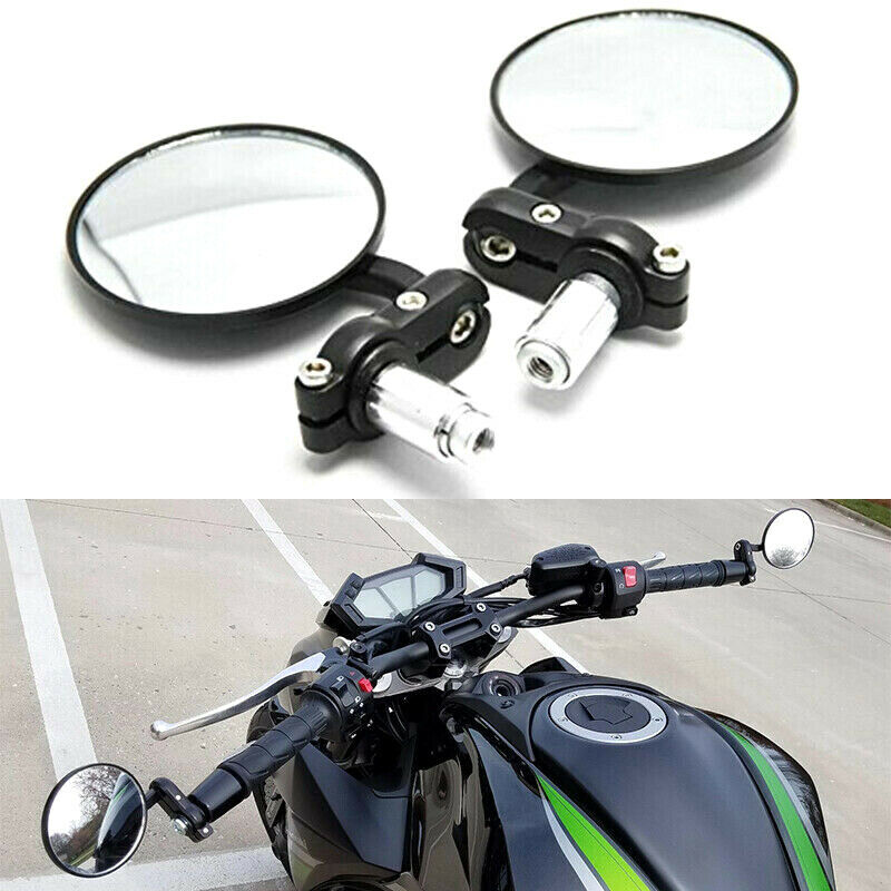 Black Motorcycle Round 7/8" Bar End Rearview Side Mirrors For Bobber Cafe Ra.DD