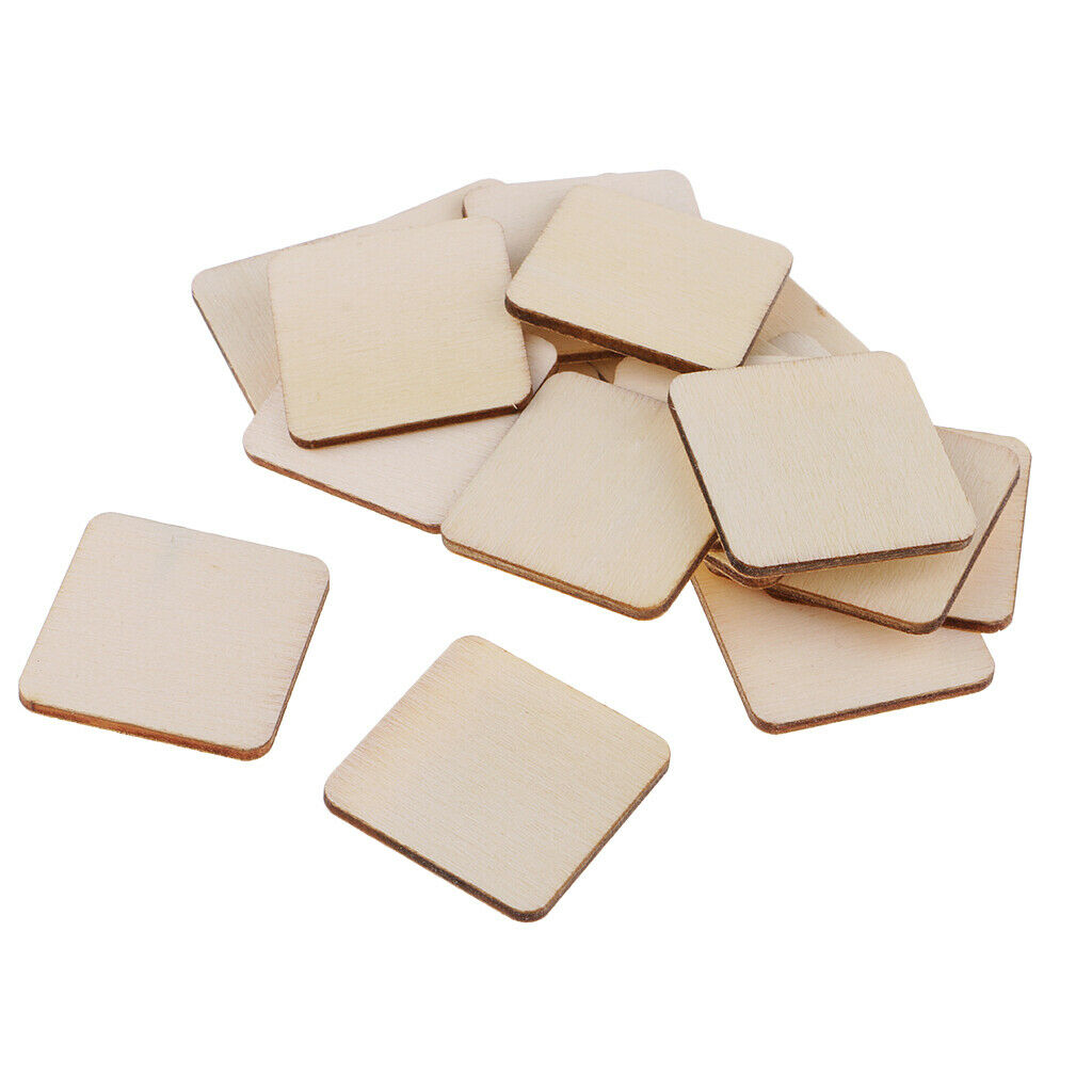 100 Pieces MDF Unfinished Wood Pieces Blank Plaque DIY Arts Crafts  34x34mm