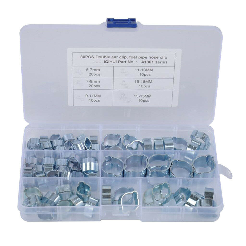 160pcs 6 Kind of DOUBLE EAR HOSE CLAMP O CLIPS 80pcs W/ STORAGE BOX