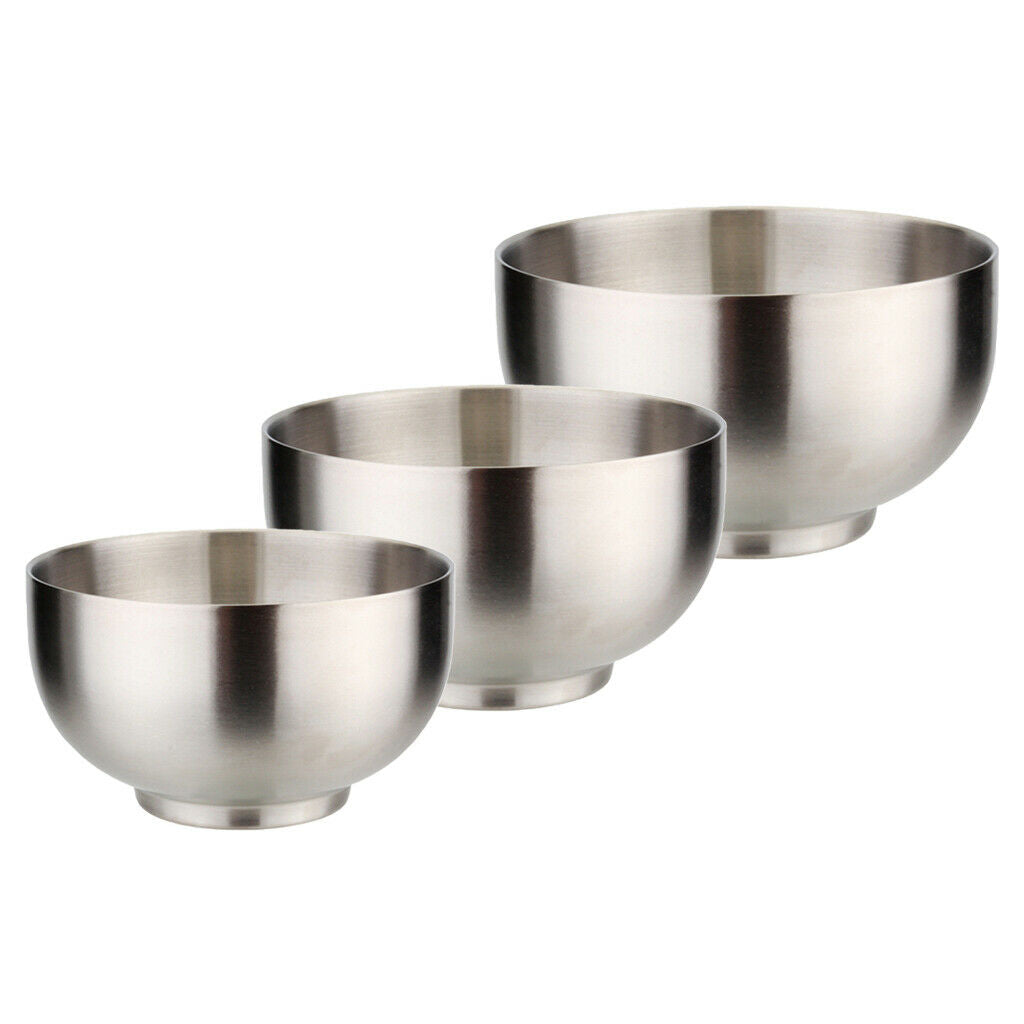 3 Pieces Stainless Steel Bowls Double Wall Rice Salad Serving Bowl for Kids