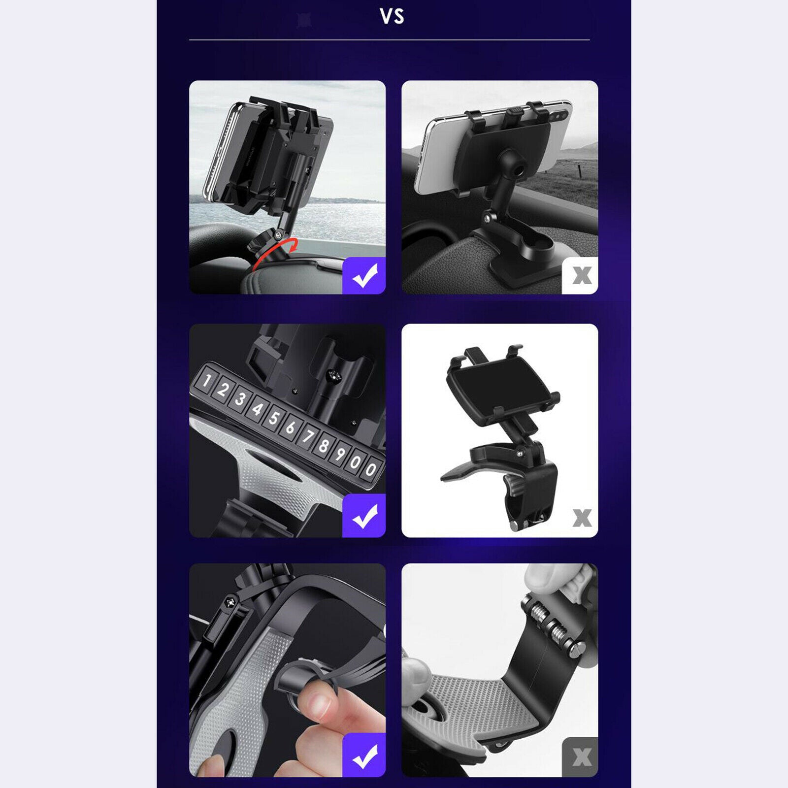 Black Multifunctional 360 Rotating Car Mobile Phone Holder Stand Bracket
