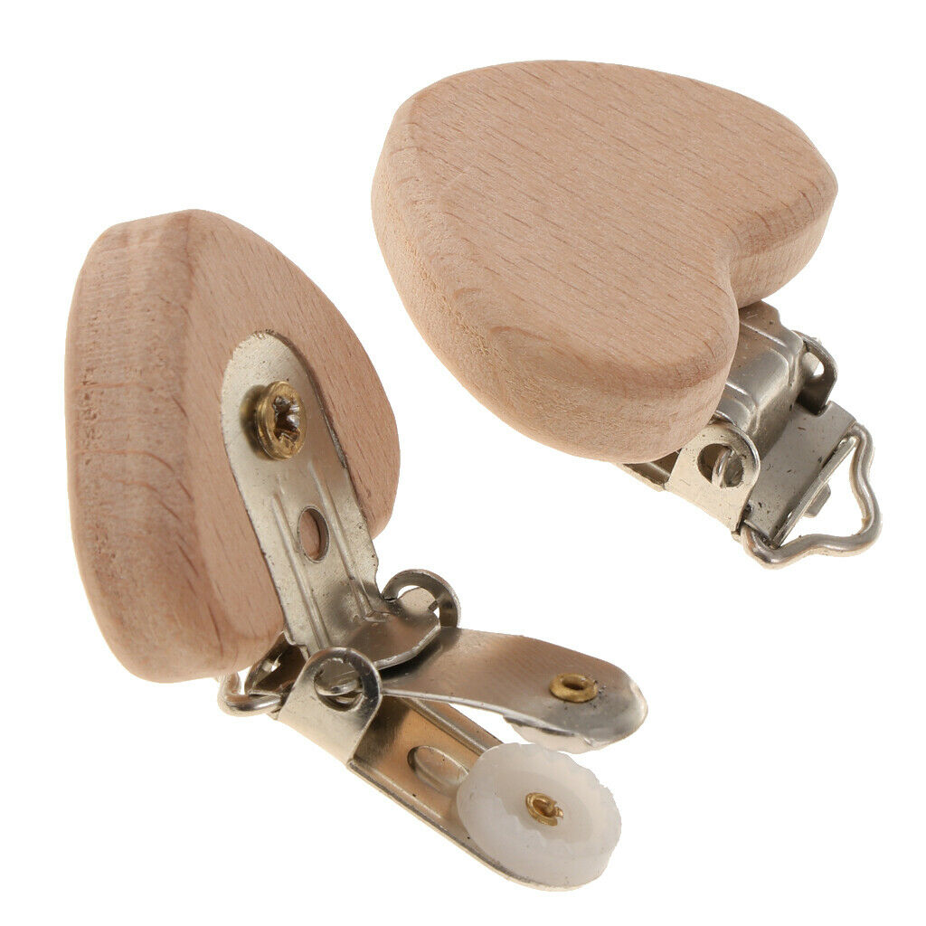 2X Beech Wooden Baby Pacifier Clip Dummy Clips DIY Heart-Shaped Teething Toys