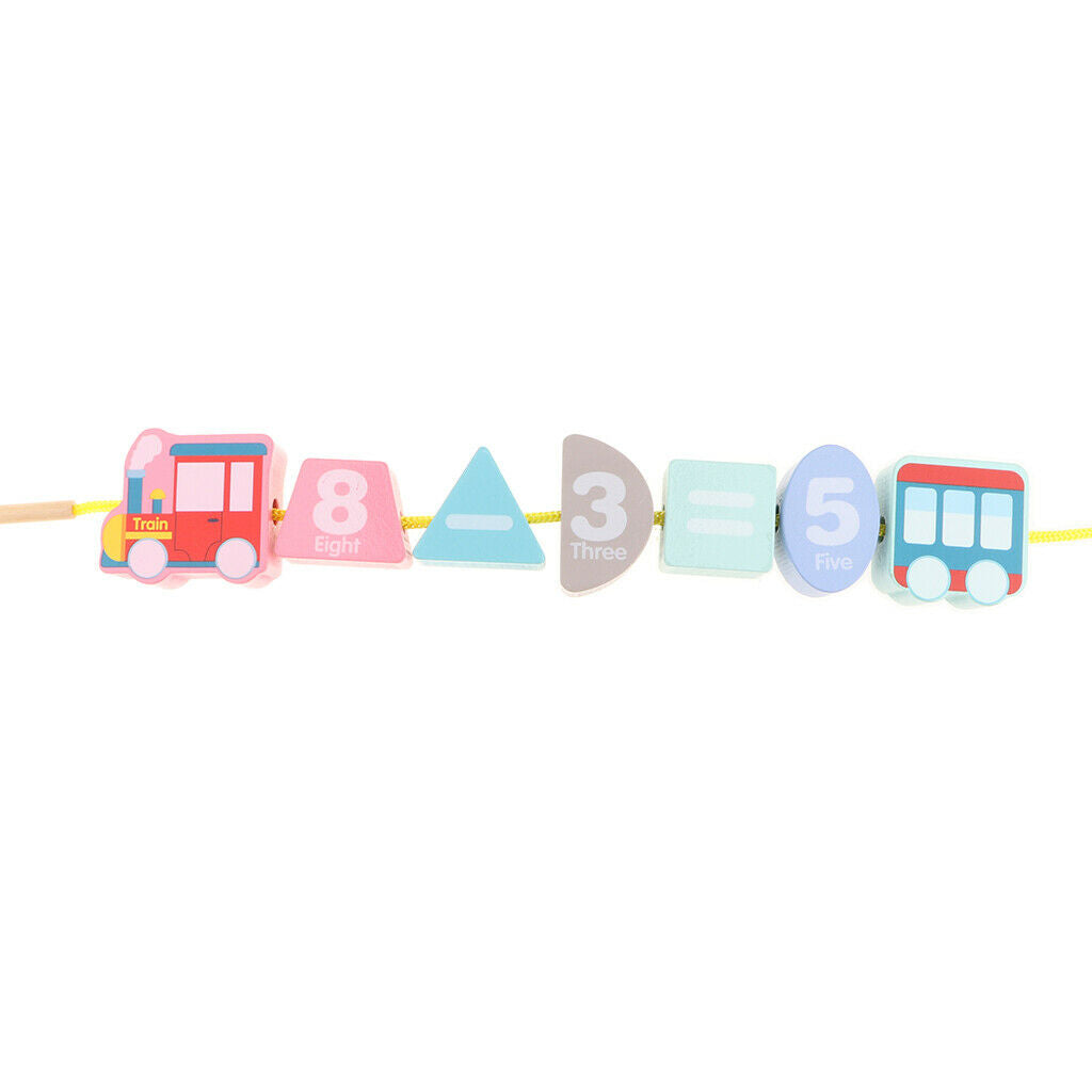 Toys Lacing Vehicle & Arithmetic Beads Set Wooden Blocks 17 pieces String &