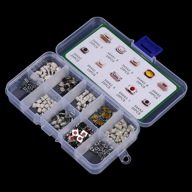 250Pcs 10 Types Tactile Push Button Switch Car Keys Button Touch Microswitch IE