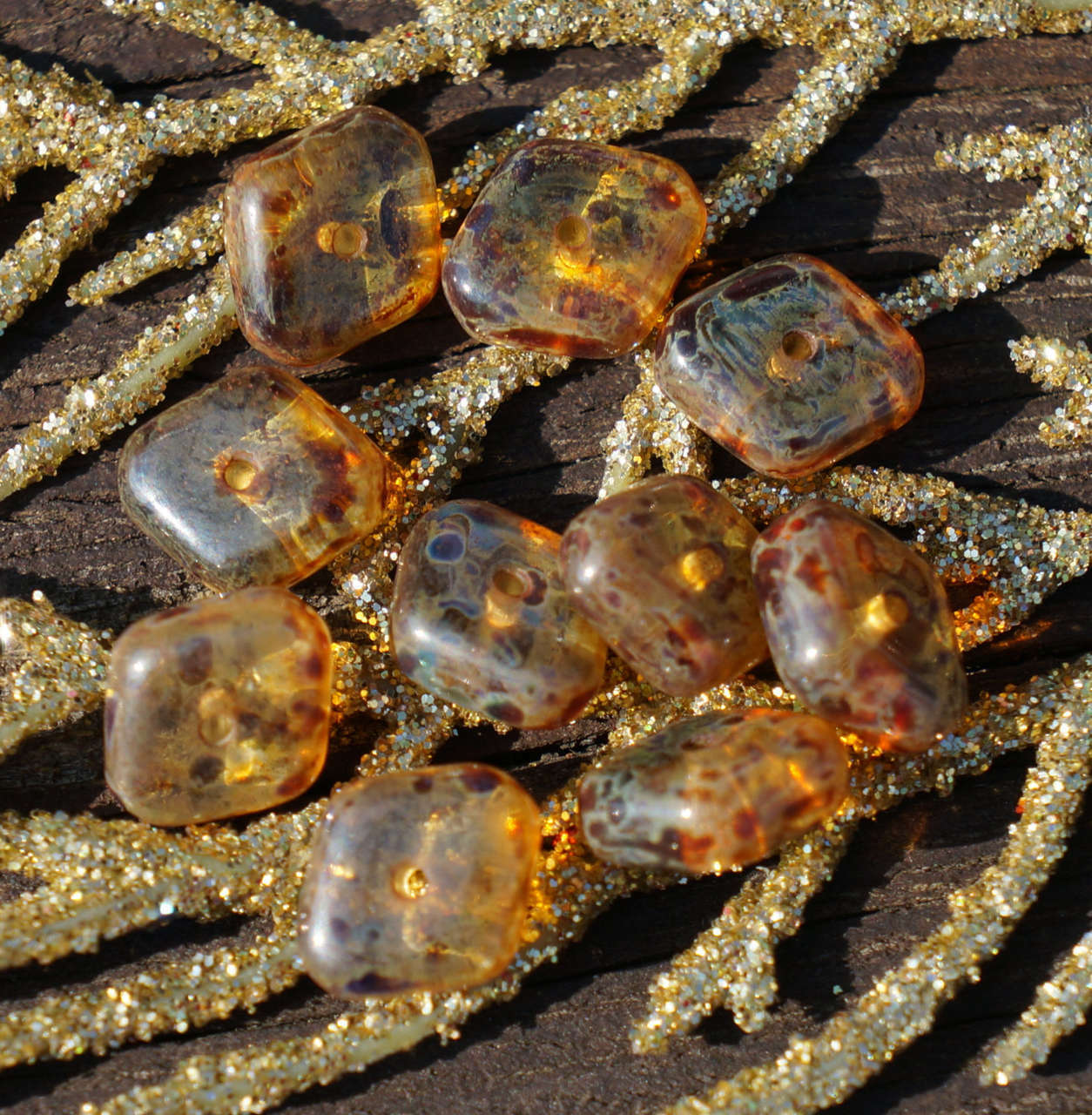 Picasso Yellow Clear Large Rhombus Beads Czech Glass Beads Amber Glass Bead Y...