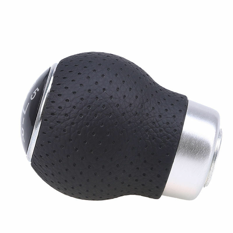 Universal Aluminum Manual Black Leather 5-Speed Gear Shift Knob Shifter Lever