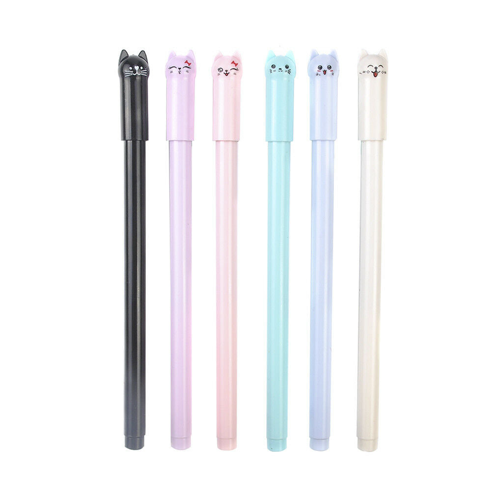 6PCS 0.5mm Cat Gel Pen Black Ink Pen Lovely Stationery School Office Supplies