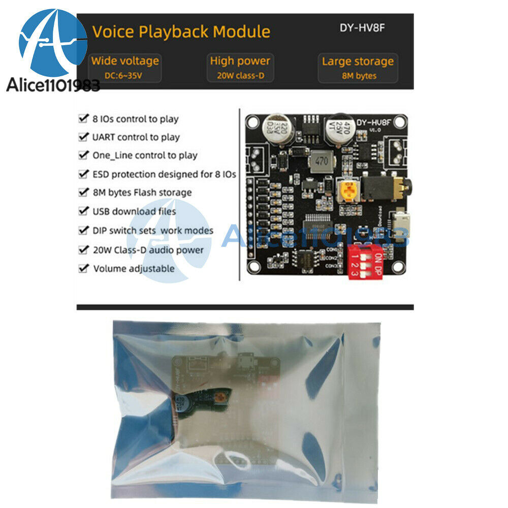 12V/24V Power Supply 10W/20W Voice Playback Module w/ 8M Byte Flash MP3 Player