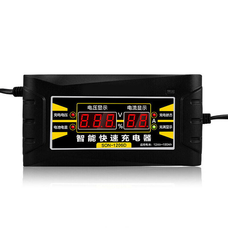 12V 6A Car Motorcycle Smart Fast Lead-acid Battery Charger LCD Display US PlBDA