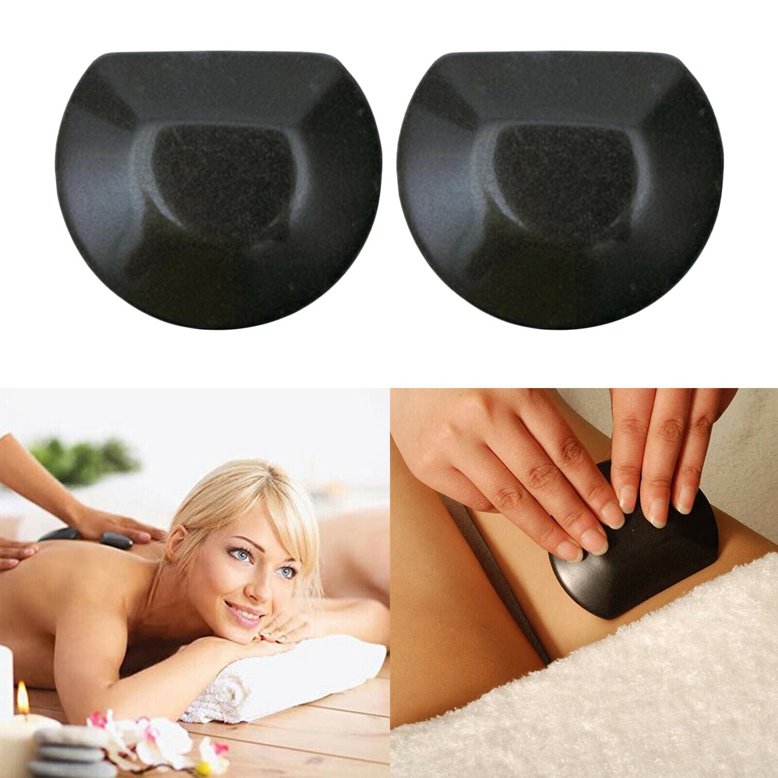 2 Piece Natural Therapy Massage Stones Set Body Black Lava Pack 9.5x8x2.7cm