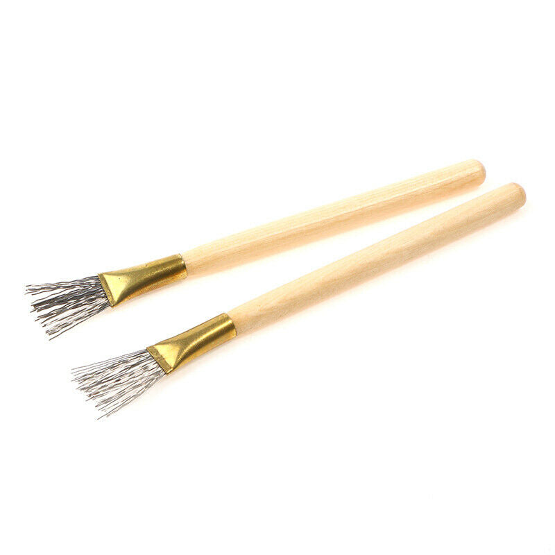 2Pcs Wooden Handle Thick + Thin Iron Wire Brush Clay Tool for Making Cl.l8