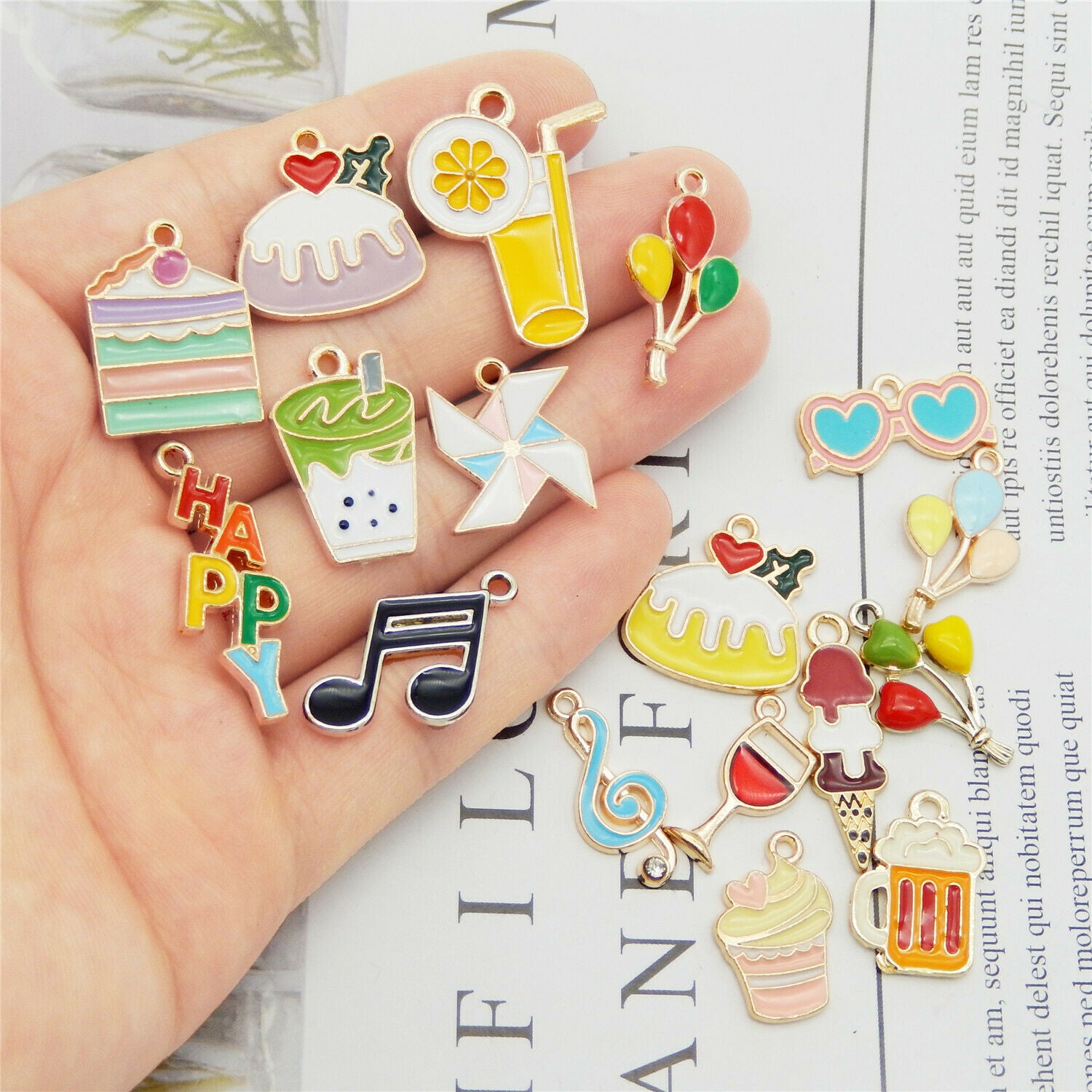 17PCS Assorted Enamel Plated Mixed Party Cake Drink Charms Pendant DIY Findings