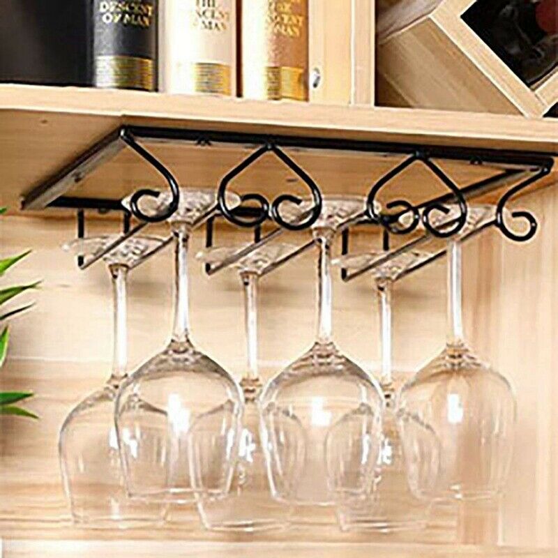 Black Wine Glass Rack Holder Metal Under Cabinet Stemware Wine Glasses StorageK1