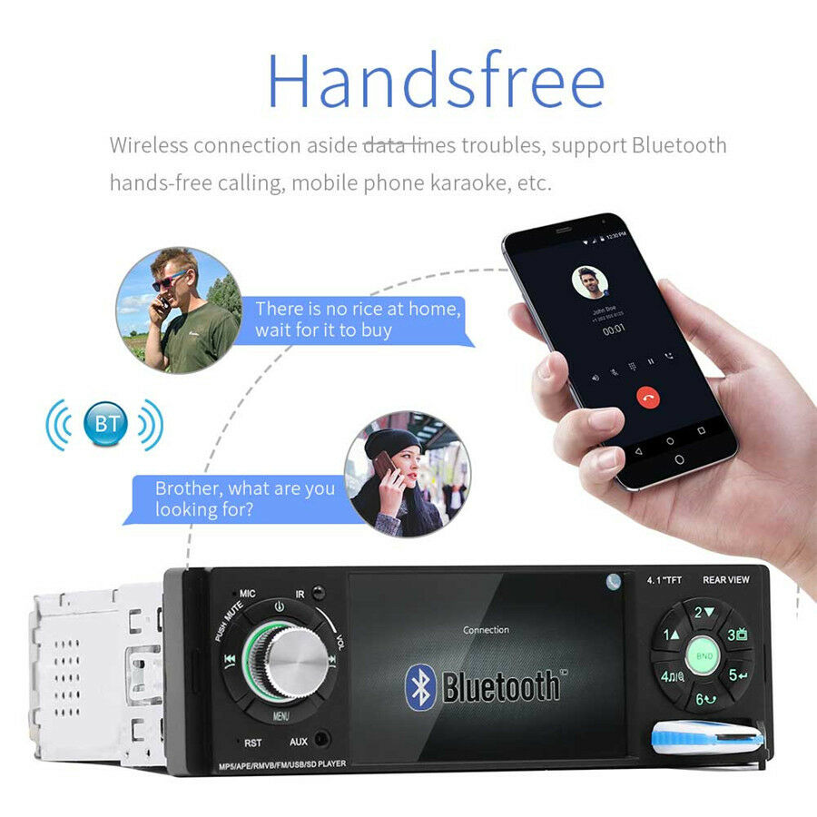 4.1" HD 1Din Car Audio Stereo MP5 Player Bluetooth FM Radio AUX w/Remote Control
