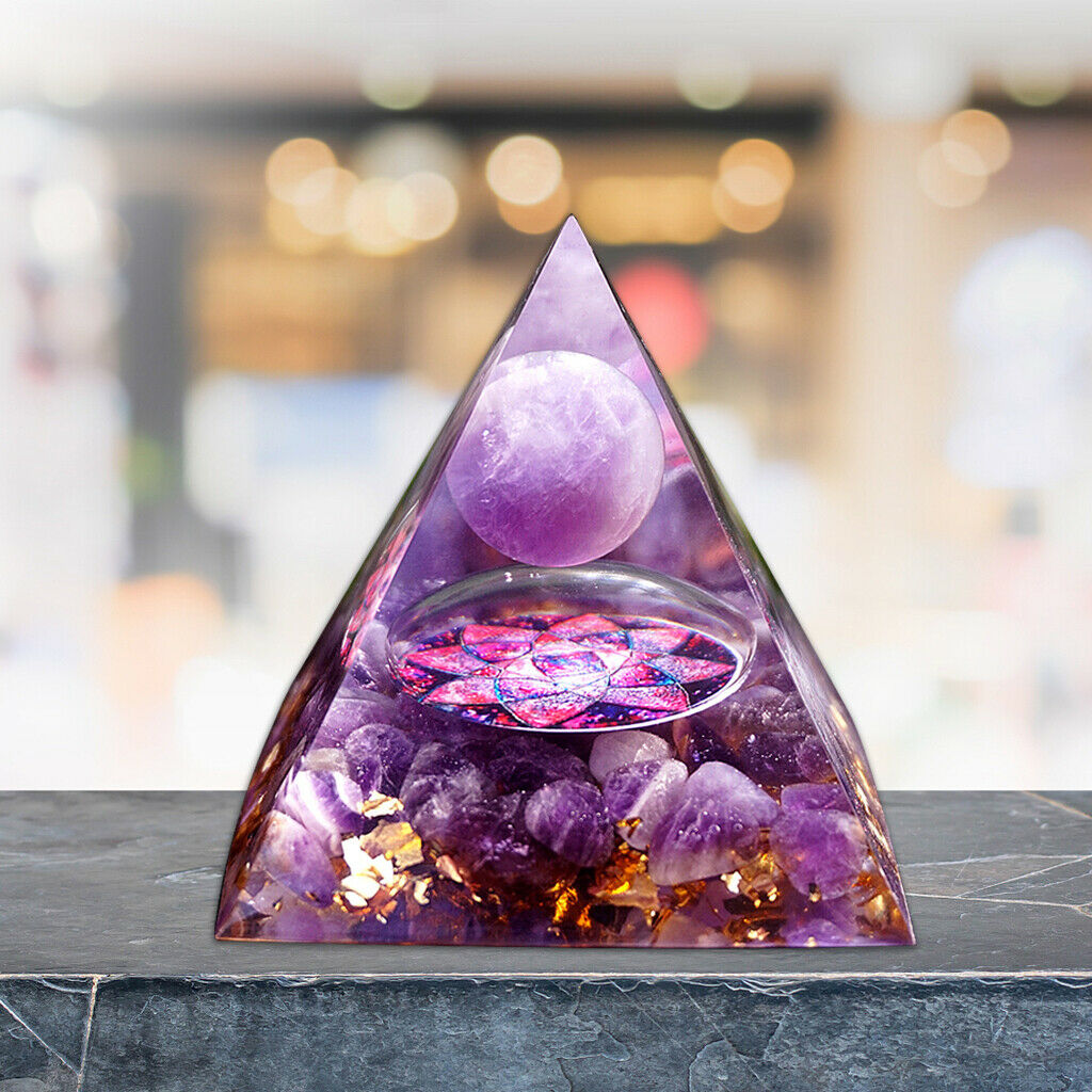 Amethyst Orgone Pyramid Purple Yoga Meditation Crystals Heal Stone Decors Purple