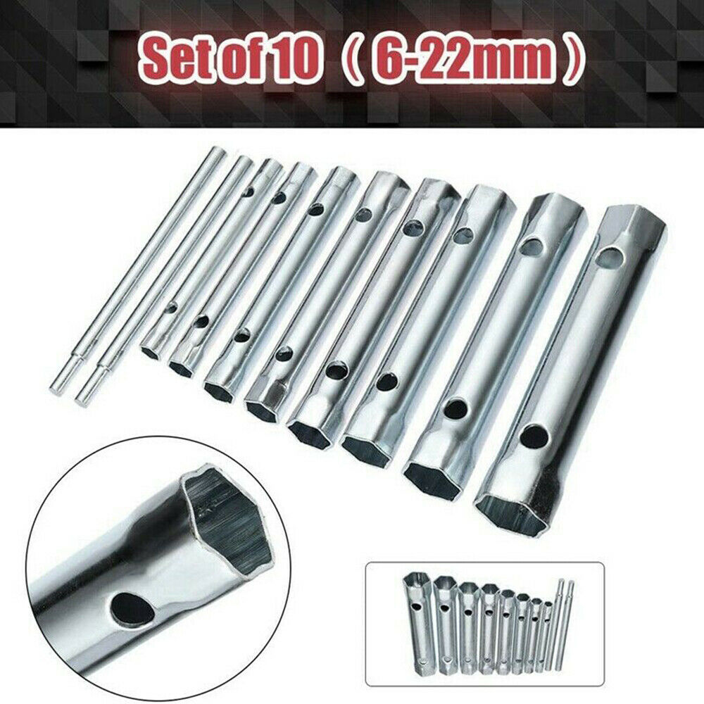 10pcs/set Metric Box Tubular Spanner Set Tube Wrench Tommy Drive Tool Kit