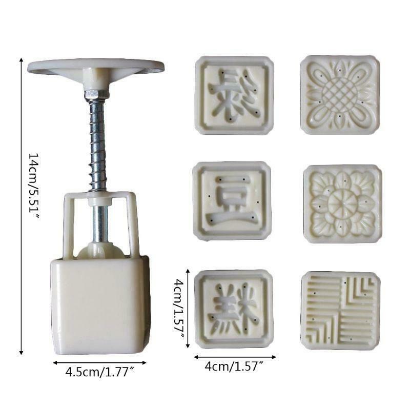 6pcs Stamp Square Barrel Hand Press Moon Cake Pastry Mould DIY 25g Mooncake Mold