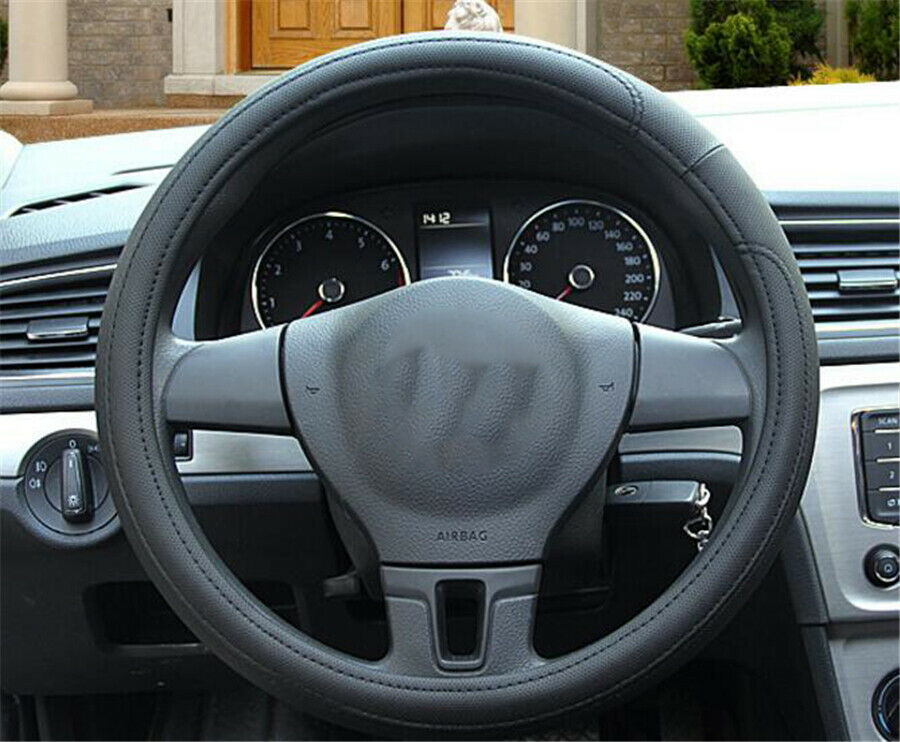Black PU Leather Car Steering Wheel Covers Comfortable Grip 4-Season Universal