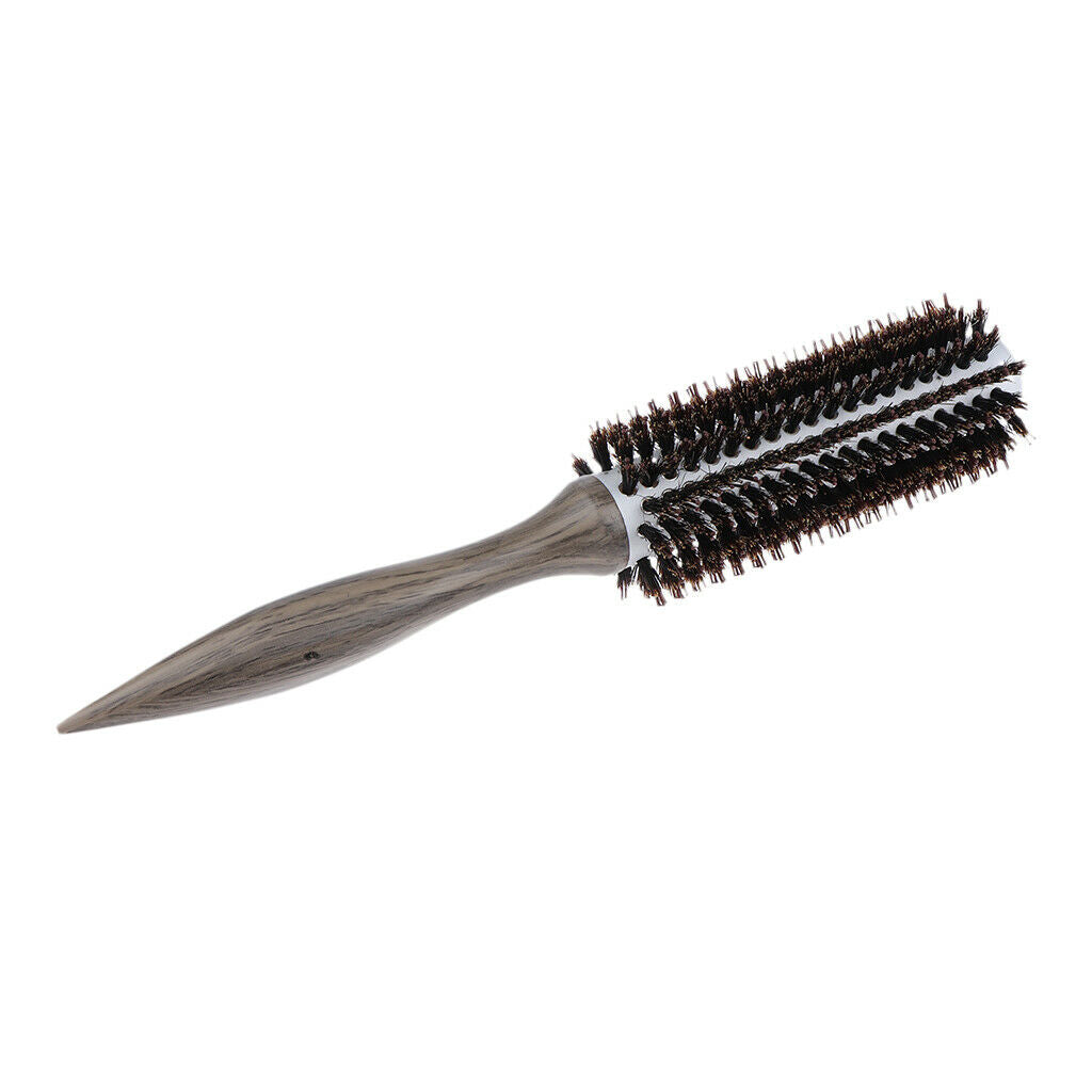 Wood Handle Round Hairdressing Comb Bristl Hairbrush Brown C - 14 Rows Hair